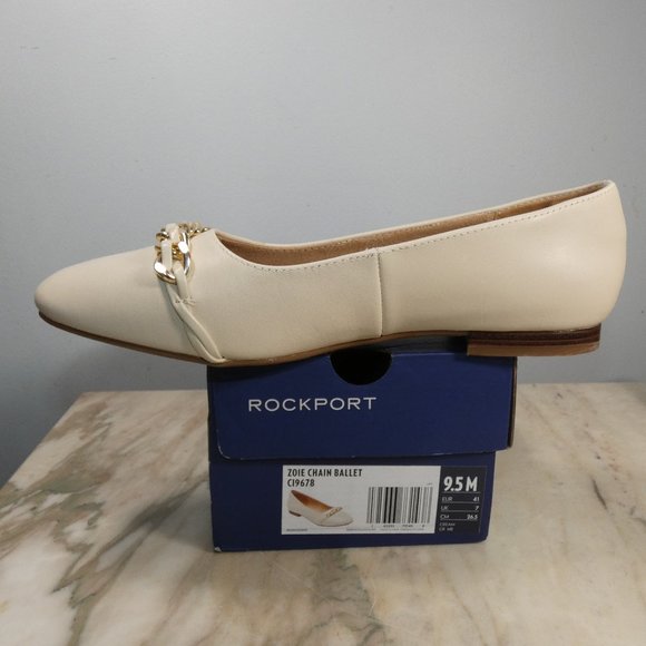 NiB Elegant Vanilla Leather Rockport Women's Zoie Chain Ballet Flat 9.5 - Picture 10 of 16